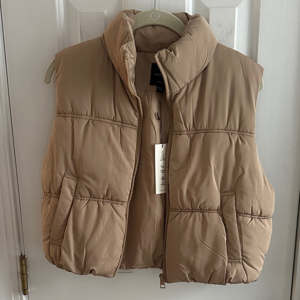 LoveTree Tan Cropped Short Puffer Vest Size Medium M